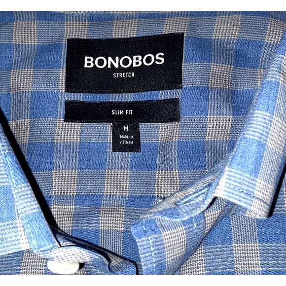 BONOBOS Shirt Mens Size M Button Down Long Sleeve Slim Fit Blue Plaid Cotton - Picture 4 of 7